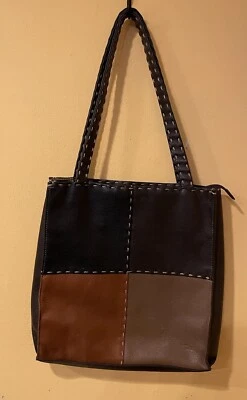 Bolso de hombro de cuero marrón Sak de colección para mujer con ribete de costura blanca audaz Foto 1 de 4
