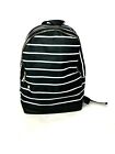 Black White Solid Stripe Backpack School Book Bag Fashion Travel Tote Gold Zip
