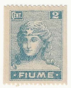 1919 Fiume - 2 c. cobalto serie Vedute Carta C non dentellato verticalmente MH* - Foto 1 di 1
