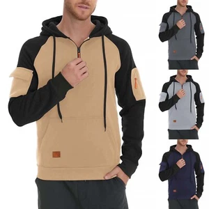 Sudadera con Capucha Para Hombre Otoño Invierno Cremallera Deportiva Sudadera con Capucha Bolsillo en el Brazo Top Sudaderas Informales - Imagen 1 de 27