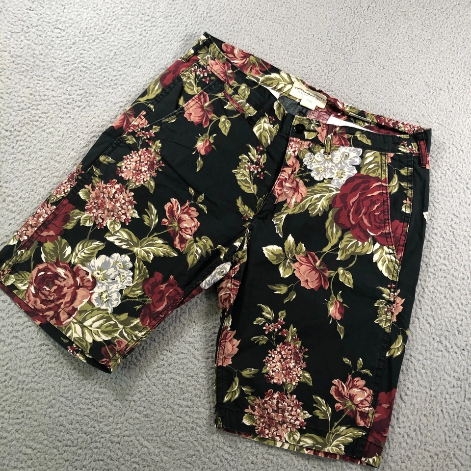 Denim & Supply Ralph Lauren Adult  32 Black Floral Hawaiian Summer Chino - Image 1 of 4