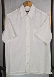 CANALI Made in Italy 100% Linen Size Small Mens Short Sleeve Sport Shirt White - Picture 1 of 17