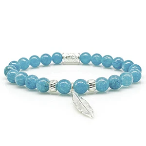 Pulsera de plata de ley 925 de jade pulsera pulsera de perlas pluma amazonita plata - Imagen 1 de 4