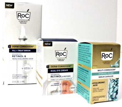 NIB RoC 1 Fill and Treat Serum, 1 Duel Eye Cream, and 1 Multi Correxion Capsules - Image 1 of 2