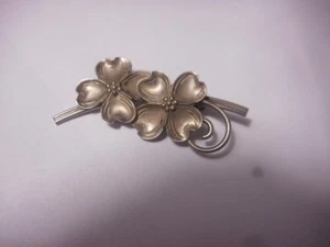 VINTAGE STERLING SILVER BROOCH PIN DOUBLE DOGWOOD FLOWERS BY BEAU - Picture 1 of 4