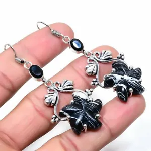 Star Fish - Zebra Jasper, Black Onyx Gemstone Jewelry Earring 2.8" ZE-339 - Picture 1 of 1