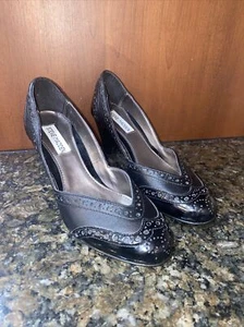 STEVE MADDEN ( Evelyn ) black leather Oxford pumps sz 7 or 37 - Picture 1 of 13