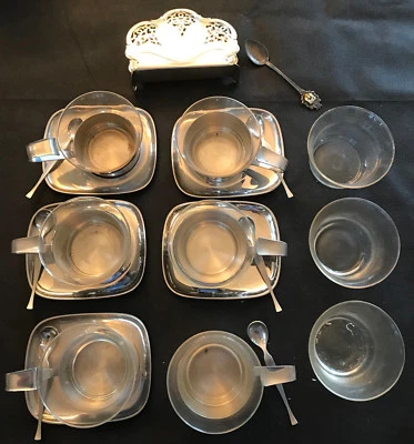 Servizio da Tè Vetro E Argento 29tlg. Occhiali IN Contenitore IN Metallo - Immagine 1 di 4