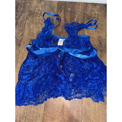 Shirley of Hollywood Lingerie Babydoll Lace Royal Blue Ribbon Tie Size S - Image 1 of 4
