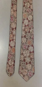 Vintage Lanvin Paris Silk Necktie Beige, Red Orange Floral Print 3.1" x 56.5" - Picture 1 of 7
