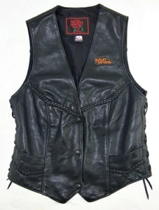 Fashions by Rose HARLEY DAVIDSON Black Leather Patches Women's Vest Sz Med VNTGE - Picture 1 of 11