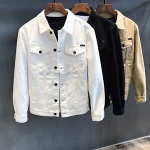 Men Fashion Denim Jean Jacket Solid Premium Cotton Button Up Slim Fit Punk Coat‹