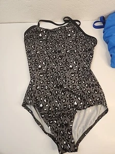 Nike Girls Crossback One Piece Swimsuit Cheetah Black (146-156cm) Large Swimsuit - Picture 1 of 4