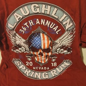 2018 Laughlin Spring Run Biker Rally Motorcycle American Skull Mens TShirt MED - Picture 1 of 5
