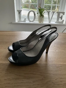 Nine West Leather Peep Toe Sandals High Heels Black Size UK 7 FREE POSTAGE - Picture 1 of 16