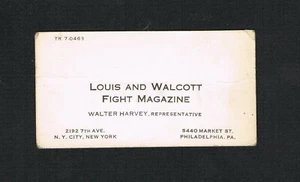 RARE JOE LOUIS JERSEY JOE WALCOTT business card of WALTER HARVEY Philadelphia NY - Picture 1 of 1