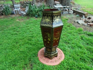 HUGE 1.10cm ANTIQUE CHINESE LACQUERED WOOD FLOOR TEMPLE VASE c1880 - Picture 1 of 11