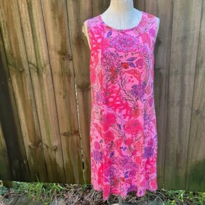 FRESH PRODUCE Pink Tropical Fish Flowers Keyhole Back Neckline DRESS L nwot - Picture 1 of 6