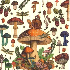 Papierservietten Pilz Schnecken Obst. Servietten Pilz Früchte Schnecke - Bild 1 von 1