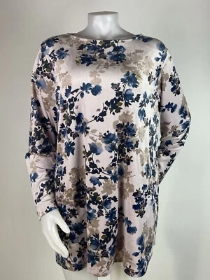 J.Jill PureJill Talla XL Grande Rosa Terciopelo Floral Pullover Túnica Top Bolsillos Foto 1 de 4