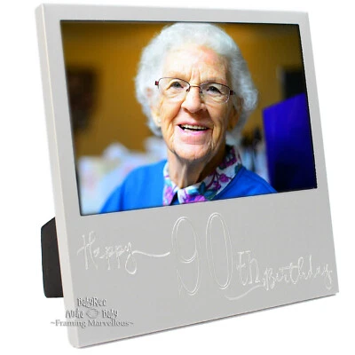 Nuevo Marco de Foto de Cumpleaños 90 Grabado Plata Regalo Celebración Imagen de Memoria Foto 1 de 3
