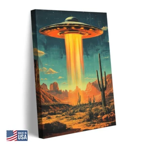 UFO Canvas Art Desert Landscape Night Sky Futuristic Decor Wall Hanging Home - Picture 1 of 8