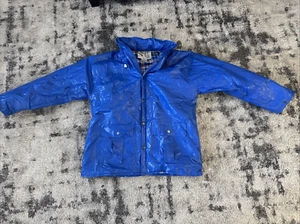 Vintage Duck Bay BLUE PVC Collared Snap Rain Jacket Size M - Picture 1 of 9