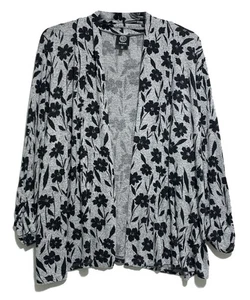 Bobeau grau mit schwarzem Blumendruck vorne offen Cardigan Pullover, Größe 2X - Bild 1 von 4