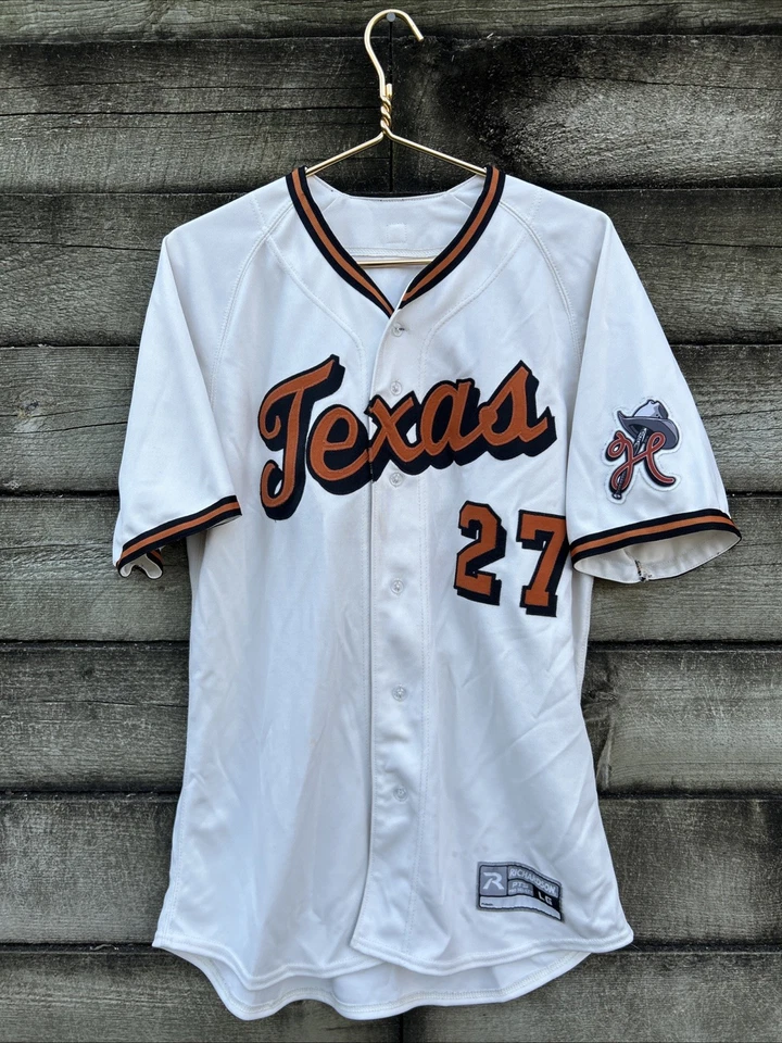Винтажная бейсбольная футболка 90-х Majestic University of Texas с кремовой нашивкой No27 ретро LG - Изображение 1 из 4