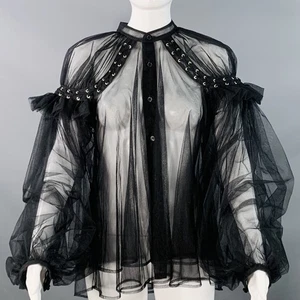 NOIR KEI NINOMIYA Bluse Größe S schwarz Polyamid Tüll kragenlos Glockenärmel - Bild 1 von 6