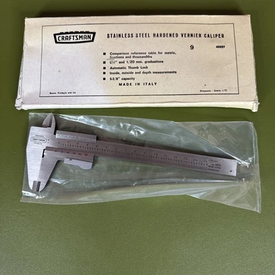 vintage CRAFTSMAN 6” 15mm VERNIER STAINLESS CALIPER # 40257 made in Italy, w box - Image 1 of 4