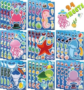 24 Sheets Ocean Stickers for Kids, Make Your Own Sea Animal Mix and Color - Picture 1 of 7