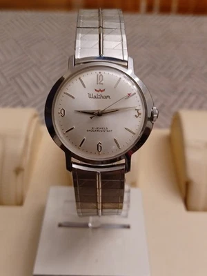 Large Waltham 21 jewel manual wind stainless steel mens watch, mint cond. - Image 1 of 4