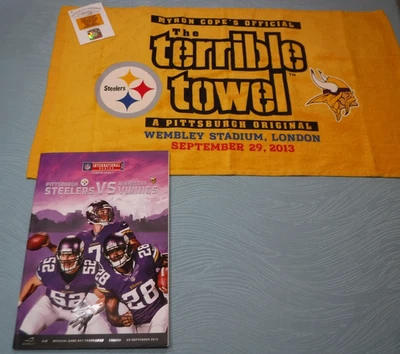 PITTSBURGH STEELERS 2013 ESTADIO DE WEMBLEY TERRIBLE TOALLA Y PROGRAMA DE JUEGOS LONDRES Foto 1 de 4