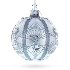 White Jewels on Silver Glass Ball Ornament - Picture 1 of 3