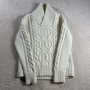 Banana Republic Pullover Herren M weiß Zopfmuster Merino extrafeine Wollmischung - Bild 1 von 11