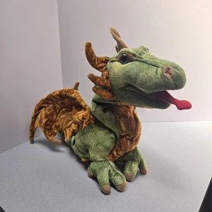 FOLKMANIS Green Wyvern Dragon 17" Tall Plush Hand Puppet Gold Wings realistic - Picture 1 of 6