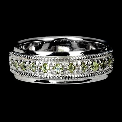 925 Sterling Silver Ring Round Peridot Natural Gemstone Jewelry Size 8.5 - Image 1 of 4