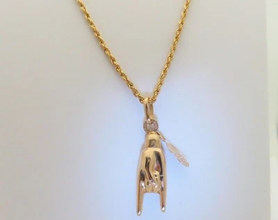 Collar Mal de Ojo 18K Signo de Mano Cuerno Símbolo Italia Joyería Cuerno Italiano 17" N453 Foto 1 de 4