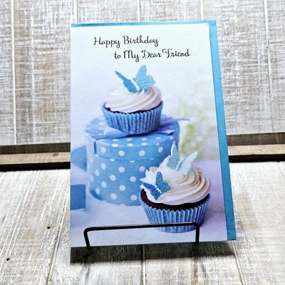 Tarjeta de cumpleaños American Greetings Querido amigo cupcakes azules regalos lunares Foto 1 de 4