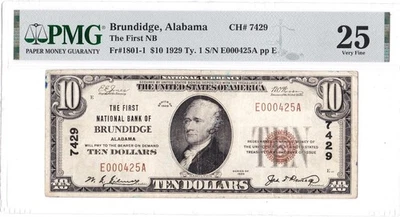 $10 1929 T1 National BRUNDIDGE Alabama AL 🇺🇸 Only 6 on Census 🇺🇸 - Image 1 of 2