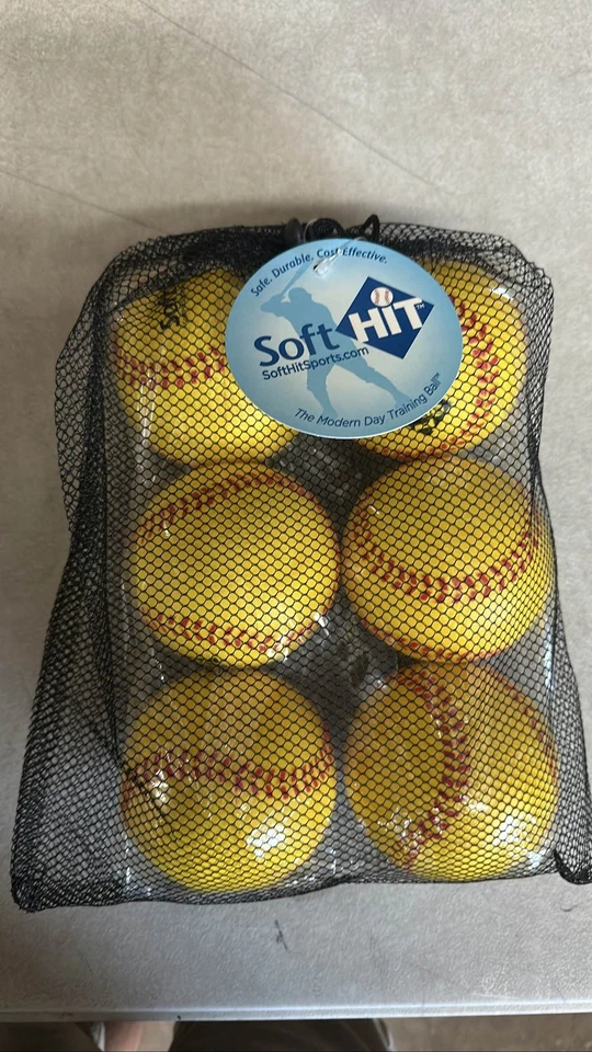 Soft Hit Sports Softball Training Balls 6 Pack Yellow Red Stitch - Image 1 of 1