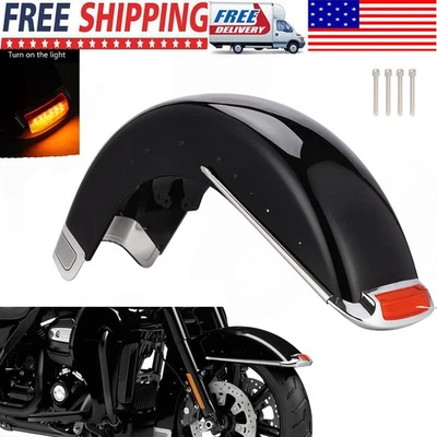 Front Fender w/Lights For Harley Touring Electra Tri Glide Road King FLHR 14-24 Foto 1 de 4