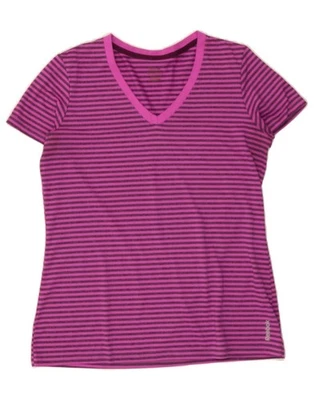 REEBOK Womens T-Shirt Top UK 16 Large Pink Striped CX59 — 第 1/3 张图片