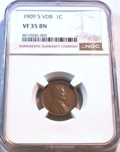 1909 S VDB 1C NGC VF 35 Lincoln Cent, Scarce, KEY Date VF++ Problem Free Penny - Picture 1 of 6