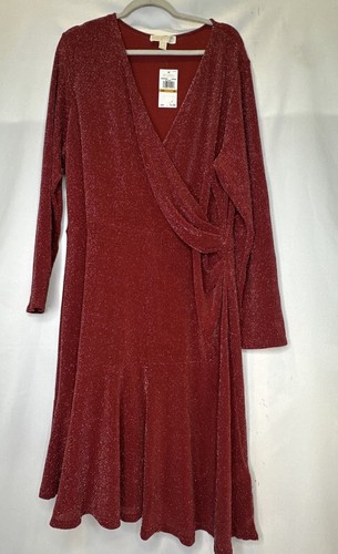 Abito Michael Kors Borgogna Merlot 3X Glitter Elasticizzato Slinky Cocktail Wrap