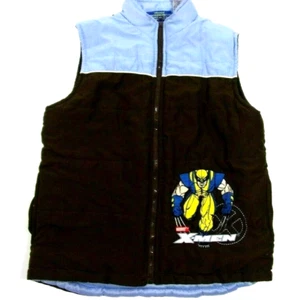X-Men Boys Vest Size 5 Wolverine Puffy Padded Zip Up Pockets Brown Blue - Picture 1 of 6