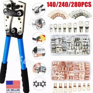 140/280Pcs Battery Cable Lugs Eyelets Copper Ring Terminal Crimp Wire Connectors - Picture 1 of 48