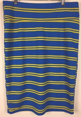 LuLaRoe Cassie Skirt Size 2XL Blue Yellow Stripe Pencil Stretch NWOT Plus - Image 1 of 4