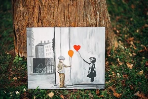 Acrylic Painting ‘Girl with Balloon’ Graffiti Style by Dojo – Glows in Dark - Picture 1 of 3